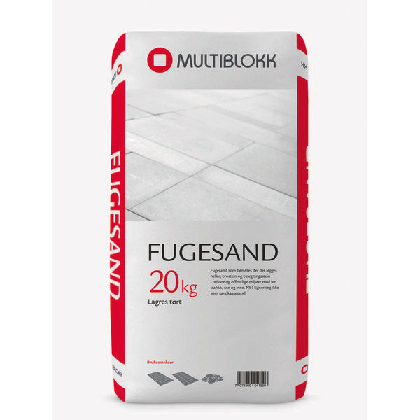 Multiblokk fugesand er fin tørket sand til bruk til fuging av belegningsstein og heller. Fugesand sin funksjon er å fordele laster.