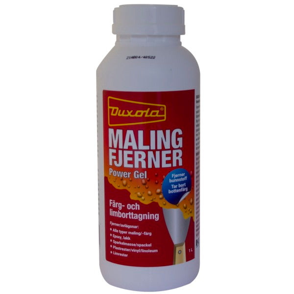 Fjerner alle typer maling, epoxy, lakk, sparkelmasse, kunststoff som vinlyl og linoleum, limrester, sparkelflekker mm. Ekstremt dyptvirkende, fjerner flere lag maling om gangen. Ypperlig som bunnstoff-fjerner på båt. Kan brukes uten misfarging på alle typer treflater, glass, skifer, stein, betong, metall, sink, aluminiu, plast mm. Effektiv også på verikale flater, inne og ute. image