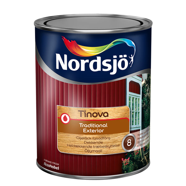 Underlaget skal være tørt og rengjort. For beste resultat skal nytt tre impregneres med Tinova Wood Base Oil på utsatte detaljer. Stryk hele konstruksjonen med Tinova Primer Exterior. Mal deretter konstruksjonen 2 ganger med Tinova Traditional Exterior. Tidligere malte flater vaskes og skylles rent for såperester. Løstsittende maling og gråtre skrapes/slipes bort. Blanke flater mattslipes. image