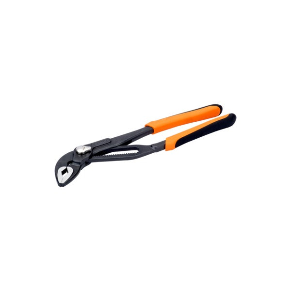 Vannpumpetang, 8223 - 8226 Vannpumpetang. ISO/DIN 8976 Utførelse Fosfatert, rustbeskyttet. Materiale KROM VANADIUM. Ergonomiske 2-komponents håndtak med store gripeflater, som sikrer overlegen grepskomfort. Parallelle spesialherdete kjefter med stor gripevidde, griper både flate og runde emner. Med unik tommelfingerlås for rask innstilling av tangen i opp til 13 forskjellige posisjoner (8223 = 9 pos., 8224 = 11 pos., 8225/8226 = 13 pos.). IP = industripakning. image