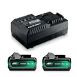 To smarte batterier som kan brukes i både 18V (5,0Ah) og 36V (2,5Ah) verktøy. Batteriet endrer automatisk voltnivået, i forhold til maskinen som brukes. Støtsikkert og vanntett batteri med gummiert underside. Innebygd batterinivåindikator. Levetid ca 1500 ladesykluser. Batteribeskyttelsessystem gjør at batteriet tåler opplading/overlading og har lav selvutlading og kan langtidslagres. Hurtiglader med USB, for lading av Li-ion 14,4-36V MULTI VOLT batterier med skyvefeste og mobil mm. Ladetid 15 min. (1,5 ...
