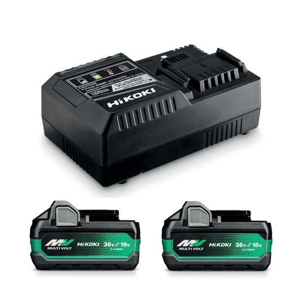 To smarte batterier som kan brukes i både 18V (5,0Ah) og 36V (2,5Ah) verktøy. Batteriet endrer automatisk voltnivået, i forhold til maskinen som brukes. Støtsikkert og vanntett batteri med gummiert underside. Innebygd batterinivåindikator. Levetid ca 1500 ladesykluser. Batteribeskyttelsessystem gjør at batteriet tåler opplading/overlading og har lav selvutlading og kan langtidslagres. Hurtiglader med USB, for lading av Li-ion 14,4-36V MULTI VOLT batterier med skyvefeste og mobil mm. Ladetid 15 min. (1,5 ...