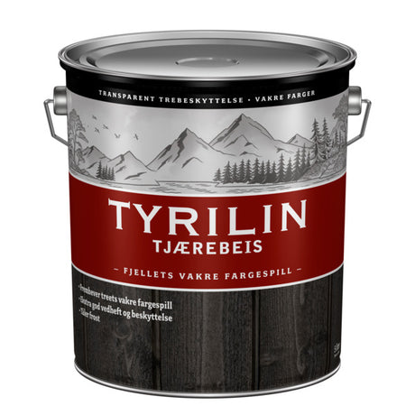 TYRILIN TJÆREBEIS er en transparent høykvalitets trebeskyttelse som gir ett transaprent fargespill og et eksklusivt utseende på treverket. Er basert på naturproduktet tretjære som er blandet med utvalgte alkydoljer. Beisen trenger godt inn i treverket og gir en vannavvisende overflate. Inneholder sopphindrende midler. TYRILIN TJÆREBEIS egner seg svært godt på hus, hytter, gjerder/detaljer i kledningspanel, villmarkspanel eller laftet tømmer. Skal påføres rett på treverket, uten behov for grunning. image