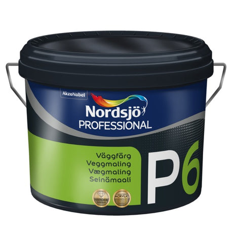 Professional P6 er en silkematt vanntynnet, slitesterk lett diffusjonsåpen akryl veggmaling som brukes på puss, betong, lettbetong og ulike bygningsplater, glassfibervev, mm. image