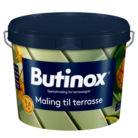 Butinox Maling til Terrasse er en vanntynnet terrassemaling av akryl spesielt utviklet for bruk på terrasse av impregnert treverk. Malingen er slitesterk og tåler daglig bruk. Terrassemalingen kan blandes i mange flotte farger, se fargekart. image