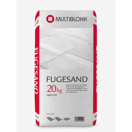 Multiblokk fugesand er fin tørket sand til bruk til fuging av belegningsstein og heller. Fugesand sin funksjon er å fordele laster. 
