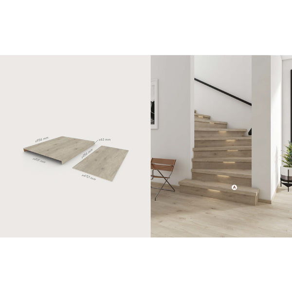 Denne pakken inkluderer 2 trinn og et stigerør for en rett trapp. 