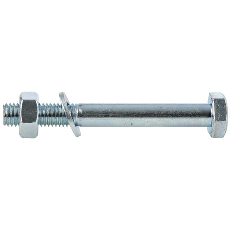 Sekskantskrue DIN931(delgjenget). Elektrolytisk forsinket skrue med sekskanthode og mutter. Kvalitet 8.8. Bruksområde: Sammenskruinger, tre mot tre og i beslag. Korrosjonsklasse: C1 - Kun innendørs i oppvarmede bygninger med ren atmosfære. image