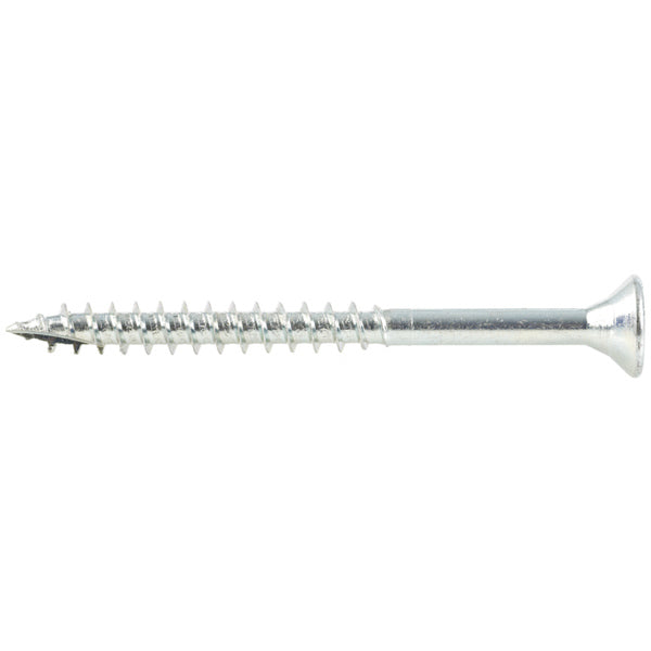 Treskrue elektrolytisk forsinket, herdet, med forsenket hode og torx spor. Alle skruer fra og med 40 mm er delgjenget. Gjengelengde for delgjengede skruer = 60% av total skruelengde (maks 72 mm). Skruelengder fra og med 25 mm, har spiss med fiberkutt som hindrer sprekkdannelse ved innskruing. Stålkvalitet: AISI-1022. Min.vridningsmoment: 1,64 -11 Nm. Min.bøyningsgrad: 15 grader. Korrosjonsklasse: C1 - Kun innendørs i oppvarmede bygninger med ren atmosfære. image