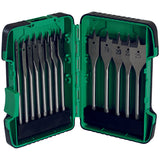 Flate trebor i herdet høykvalitets stål. Utstyrt med borspiss for enklere sentrering. og minimal slitasje på underlaget. Presisjonsslipte støtteskjær for. dimensjonsstabil boring. Bruksområde: Boring i både harde og myke trematerialer uten bruk av slag image