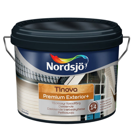 Tinova Premium Exteriør+ fremhever flattens trestruktur og gir samtidigt dekkmalingens jevne overflate på gamle og nye trefasader. Ved bruk av Tinova Premium Exteriør+ i system med Tinova Wood Base Oil og Tinova Primer Exterior resulterer det en livslengde på opp til 14 år. image