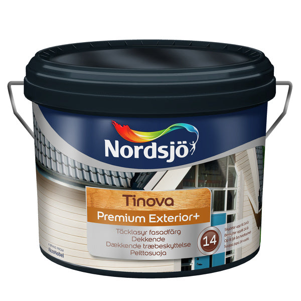 Tinova Premium Exteriør+ fremhever flattens trestruktur og gir samtidigt dekkmalingens jevne overflate på gamle og nye trefasader. Ved bruk av Tinova Premium Exteriør+ i system med Tinova Wood Base Oil og Tinova Primer Exterior resulterer det en livslengde på opp til 14 år. image