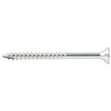 Treskrue elektrolytisk forsinket, herdet, med forsenket hode og torx spor. Alle skruer fra og med 40 mm er delgjenget. Gjengelengde for delgjengede skruer = 60% av total skruelengde (maks 72 mm). Skruelengder fra og med 25 mm, har spiss med fiberkutt som hindrer sprekkdannelse ved innskruing. Stålkvalitet: AISI-1022. Min.vridningsmoment: 1,64 -11 Nm. Min.bøyningsgrad: 15 grader. Korrosjonsklasse: C1 - Kun innendørs i oppvarmede bygninger med ren atmosfære. image