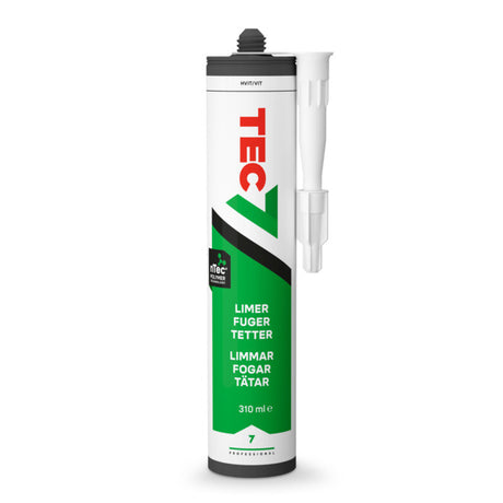 Tec7 kan erstatte akryl, silikon, polyuretan, butyl, trelim, natemasse, vinduskitt og mer. Den forårsaker ikke korrosjon på metall eller aluminium, smitter ikke farge til porøse underlag som marmor og granitt, og skader ikke speilbelegg eller isopor. Tec7 forblir fleksibel gjennom hele sin levetid, er vibrasjons- og lyddempende, og motstandsdyktig mot UV-stråler, kjemikalier, sopp og bakterier. Den kan slipes, punktsveises og overmales med de fleste typer maling og lakk. Tec7 er næringsmiddelgodkjent, in...