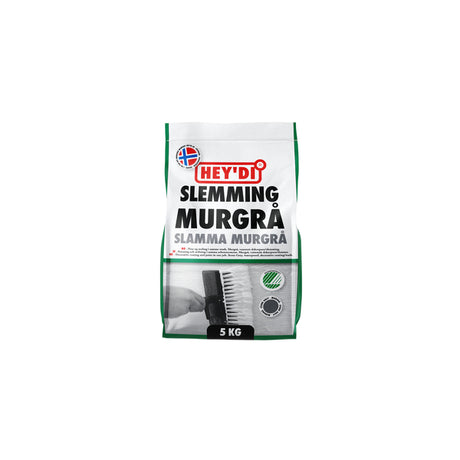 Heydi Murgrå er en sementbasert, vanntett og diffusjonsåpen dekorpuss/slemming til overflatebehandling av mur og betong. Heydi Murgrå blandes med vann og gir en dekorativ, murgrå overflate. Inn- og utvendig på betong, puss, Leca, tegl og annet murverk. Fasader - sokkeletasjer - kjellervegger - piper - garasjer - havemurer m.m. Laveste anvendelsetemperatur +6°C. image