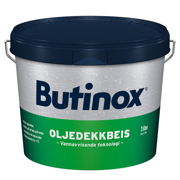 Butinox Oljedekkbeis er en vanntynnet oljedekkbeis med moderne teknologi som gir gode vannavvisende egenskaper. image