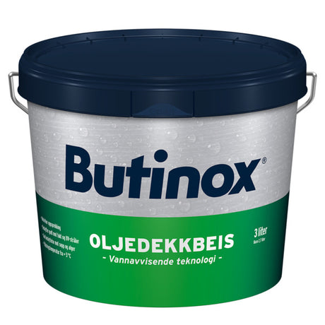 Butinox Oljedekkbeis er en vanntynnet oljedekkbeis med moderne teknologi som gir gode vannavvisende egenskaper. image