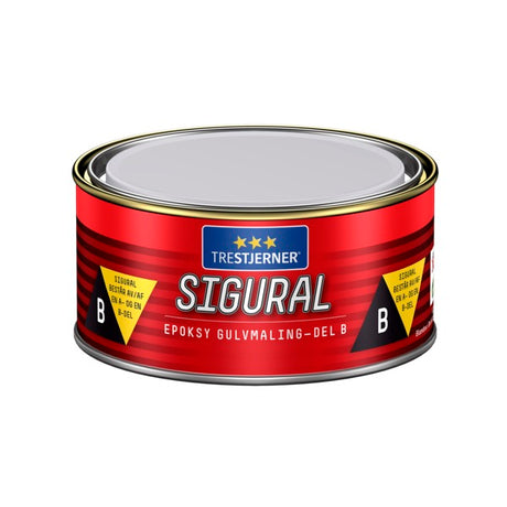 TreStjerner Sigural B komponent 0,28L må blandes med A komponent 0,62L før bruk. 2 komponent epoksymaling til betonggulv. Meget slitesterk. image