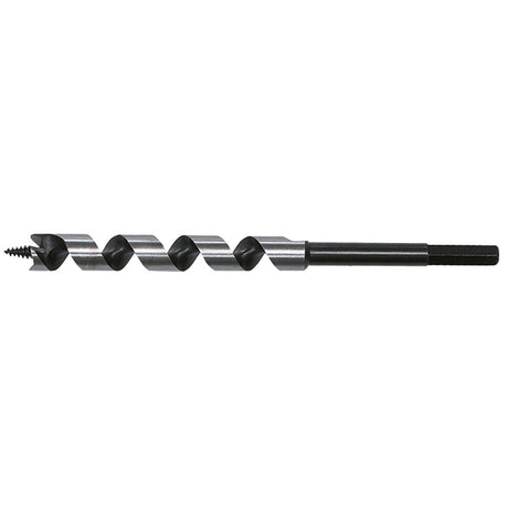 Trebor for boring i både harde og myke trematerialer uten bruk av slag. Utstyrt med selvsentrerende gjenget borspiss for enklere sentrering og minimal slitasje på underlaget. Presisjonsslipt spiral for dimensjonsstabil boring og optimal transport av spon og flis. Unik spiralgeometri for høy borhastighet. Materiale: herdet høykvalitets stål. image