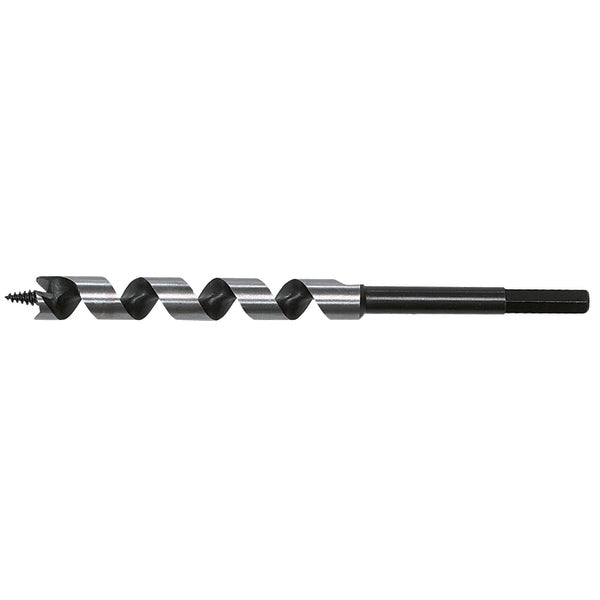 Trebor for boring i både harde og myke trematerialer uten bruk av slag. Utstyrt med selvsentrerende gjenget borspiss for enklere sentrering og minimal slitasje på underlaget. Presisjonsslipt spiral for dimensjonsstabil boring og optimal transport av spon og flis. Unik spiralgeometri for høy borhastighet. Materiale: herdet høykvalitets stål. image