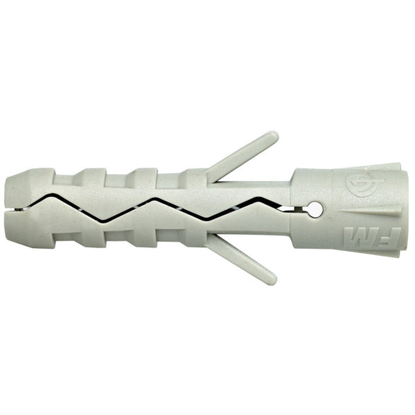 Nylonplugg. Belastning: Lette/middels tunge fester i betong, mur, hulltegl og Leca. Formonteres, varmebestandig -40 - +80 grader. Bordimensjon = Pluggdimensjon. Monteringstips: Riktig skruelengde: Plugglengde + festemateriellets tykkelse + pluggdimensjon = Optimalt feste. image