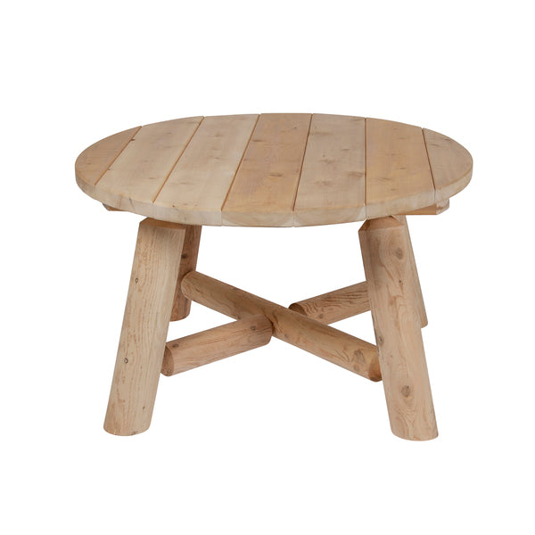 Rustikt rundt sidebord som passer godt sammen med stoler og benker i samme serie. Laget i ubehandlet Northern White Cedar. Kommer delvis montert og er enkel å sette sammen. H: 41 cm / Ø: 61 cm image