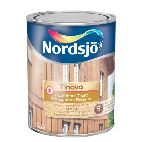 Tinova Trad Tixett Transparent Exterior er en langtids oljebeis. Egner seg spesielt til fjellhytta, da den er tilsatt Tjære. image