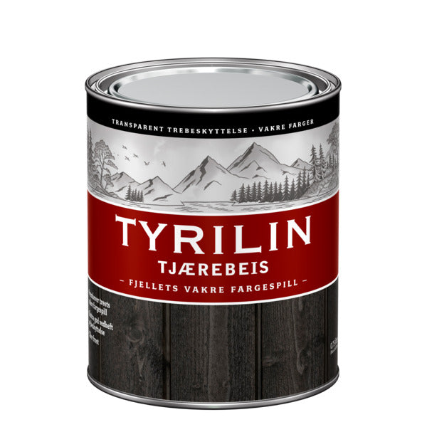 TYRILIN TJÆREBEIS er en transparent høykvalitets trebeskyttelse som gir ett transaprent fargespill og et eksklusivt utseende på treverket. Er basert på naturproduktet tretjære som er blandet med utvalgte alkydoljer. Beisen trenger godt inn i treverket og gir en vannavvisende overflate. Inneholder sopphindrende midler. TYRILIN TJÆREBEIS egner seg svært godt på hus, hytter, gjerder/detaljer i kledningspanel, villmarkspanel eller laftet tømmer. Skal påføres rett på treverket, uten behov for grunning. image