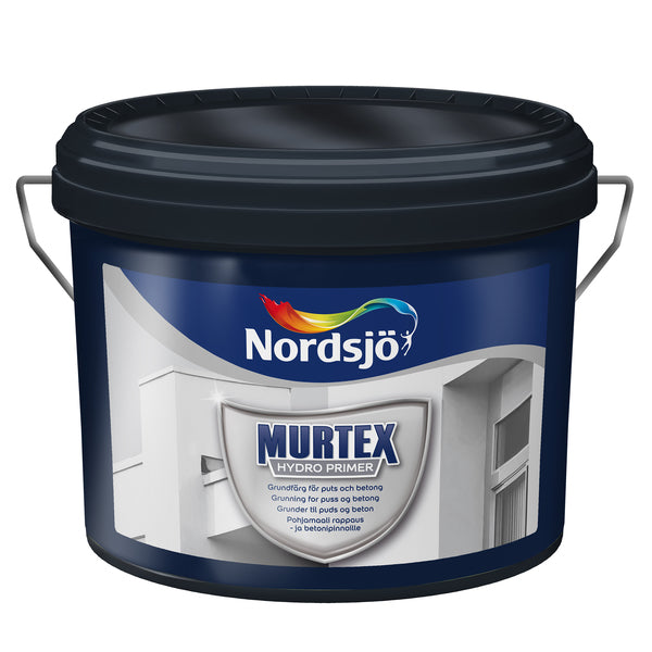 Murtex Hydro Primer er en grunning beregnet for porøse og sugende underlag av mur/puss og betong. Underlaget skal være fast og rent for smuss, fett og andre forurensninger. Porøse og smittende underlag seises med Murtex Hydro Primer. Kan fortynnes med inntil 25% vann ved sterkt sugende underlag og strykes 2 ganger vått i vått. Ellers skal produktet benyttes ufortynnet. Overmales med egnet Nordsjø Murtex produkt. Rør godt om i malingen før bruk. Mal aldri under +5C eller når luftfuktigheten er høyere enn ...