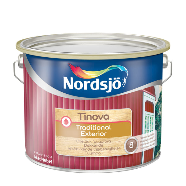 Underlaget skal være tørt og rengjort. For beste resultat skal nytt tre impregneres med Tinova Wood Base Oil på utsatte detaljer. Stryk hele konstruksjonen med Tinova Primer Exterior. Mal deretter konstruksjonen 2 ganger med Tinova Traditional Exterior. Tidligere malte flater vaskes og skylles rent for såperester. Løstsittende maling og gråtre skrapes/slipes bort. Blanke flater mattslipes. image