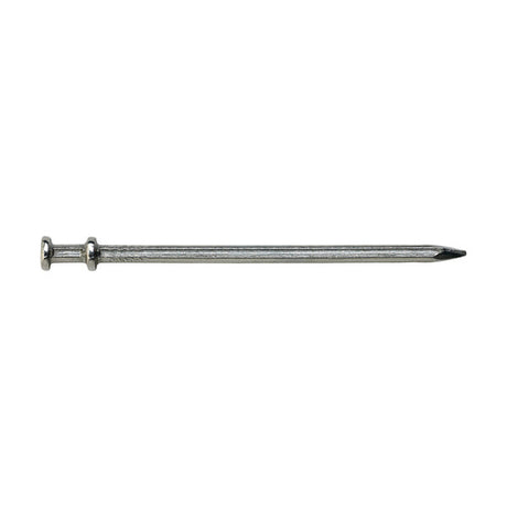 Blank forskalingsspiker er utformet med dobbelt hode. Det nederste gir klem på planken mens det ytre hode benyttes til uttrekk med brekkjern eller hammerklo. Dobbelthodet spiker benyttes til alle typer midlertidige konstruksjoner, stillaser etc. image