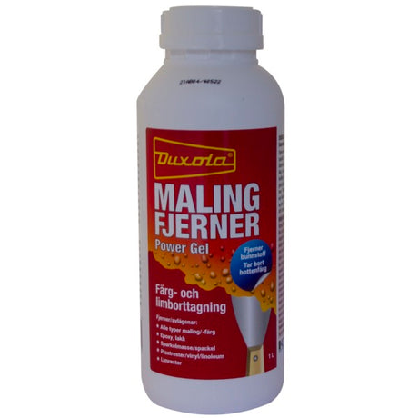 Fjerner alle typer maling, epoxy, lakk, sparkelmasse, kunststoff som vinlyl og linoleum, limrester, sparkelflekker mm. Ekstremt dyptvirkende, fjerner flere lag maling om gangen. Ypperlig som bunnstoff-fjerner på båt. Kan brukes uten misfarging på alle typer treflater, glass, skifer, stein, betong, metall, sink, aluminiu, plast mm. Effektiv også på verikale flater, inne og ute. image