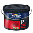 Professional P25 er en silkematt vanntynnet slitesterk akryl veggmaling med meget god dekkevne som gir en moderne overflate som egner seg for rom med store lysinnslipp som brukes på puss, betong, lettbetong og ulike bygningsplater, glassfibervev mm. image