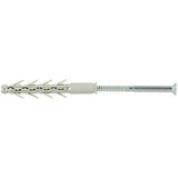 Fasadeplugg inkl. skrue for porebetong (lettbetong) og hulltegl med senkhodeskrue. Belastning: Lett/Middels/Tung. Bruksområde: Treverk og rammer mot porebetong (lettbetong) og hulltegl. Gjennomgående montasje, gir høy verdi og dyp forankring. Forsenkes i materialet og økonomisk i bruk. Stort bruksområde og gir kontrollert ekspansjon. Bordimensjon = Pluggdimensjon. NB: Fasadeplugg-skruen MÅ skrues inn i pluggen! image