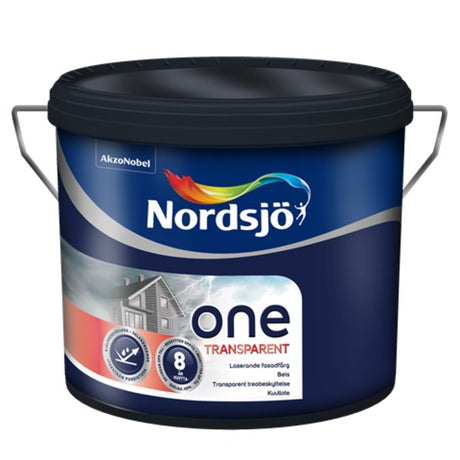 Nordsjø One Transparent er en selvrensende, halvmatt beis som fremhever treets struktur, gir ekstra god beskyttelse mot vær og vind, og resultatet blir en enestående flott finish. Vannavvisende og inneholder et UF-filter som forebygger oppsprekking av treverket. image