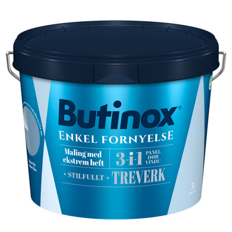 BUTINOX Stilfullt Treverk 15 er en silkematt ren akrylmaling for innvendig treverk. Malingen er slitesterk, vaskbar, har ekstrem heft og tørker raskt. Malingen kan benyttes som grunning, mellom- og toppstrøk på panel, dører, vinduer, lister og innredninger. Malingen har ekstremt god heft og trenger ingen grunning image