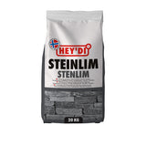 Heydi Steinlim er en grå, sementbasert, plastforsterket klebemørtel som blandet med vann herder til en vannfast og frostsikker limfuge med meget høy vedheft. image