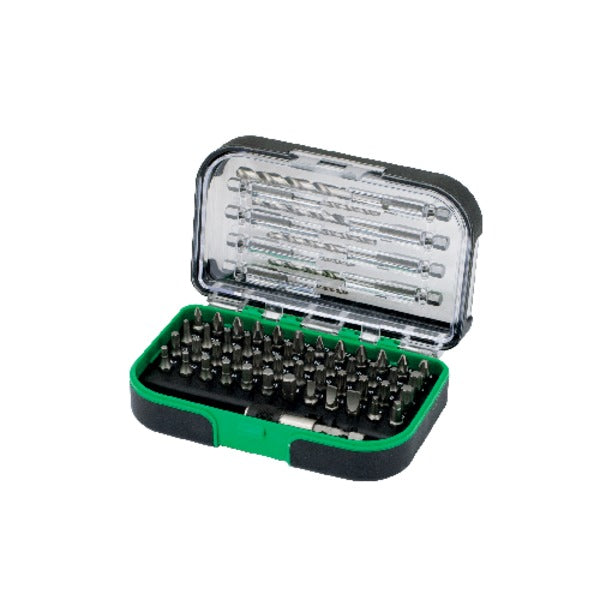 Robust gummibelagd bitseske. Transparent lokk. Vannavstøtende. Innhold: 1 stk bitsholder med hurtigfeste, Bor: 2 (x2), 3 (x2), 4 (x2), 5, 6, Phillips: 1, 2 (x4), 3, Pozidrive: 1, 2 (x4), 3, Torx: 10 (x2), 15 (x2), 20 (x7), 25 (x7), 30 (x4), 40, Sekskant: 3 (x2), 4 (x2), 5 (x2), 6, Spor: 4.5, 5.5, 6.5, Firkant: 1, 2 image