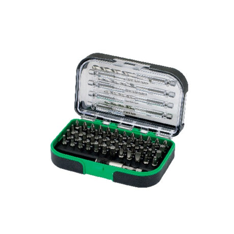 Robust gummibelagd bitseske. Transparent lokk. Vannavstøtende. Innhold: 1 stk bitsholder med hurtigfeste, Bor: 2 (x2), 3 (x2), 4 (x2), 5, 6, Phillips: 1, 2 (x4), 3, Pozidrive: 1, 2 (x4), 3, Torx: 10 (x2), 15 (x2), 20 (x7), 25 (x7), 30 (x4), 40, Sekskant: 3 (x2), 4 (x2), 5 (x2), 6, Spor: 4.5, 5.5, 6.5, Firkant: 1, 2 image