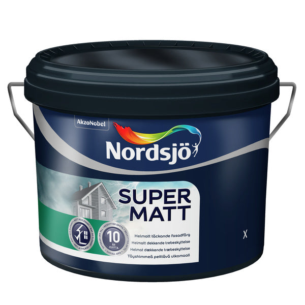 Nordsjø Supermatt er en helmatt dekkende maling for utvendige fasader. Produktet er lett å applisere og har meget god dekkevne, som gjør det enkelt å nå et godt sluttresultat. Supermatt er basert på akryl/alkyd teknologi med spesielt fyllingsmiddel som gir en holdbar og robust overflate. image