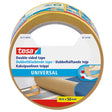 tesa Double-sided Tape Universal er en svært allsidig og dobbeltsidig tape som passer et bredt spekter av bruksområder som gulvlegging, håndverk og hjemmedekorasjon. Den kan feste alle typer materialer, forutsatt at de har en tilstrekkelig fast, flat og glatt overflate. Tapen har en plastfolie som er lett å rive av for hånd, for rask og enkel påføring. Den har sterk klebeevne, og kan brukes til permanent fiksering av forskjellige materialer. image