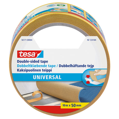 tesa Double-sided Tape Universal er en svært allsidig og dobbeltsidig tape som passer et bredt spekter av bruksområder som gulvlegging, håndverk og hjemmedekorasjon. Den kan feste alle typer materialer, forutsatt at de har en tilstrekkelig fast, flat og glatt overflate. Tapen har en plastfolie som er lett å rive av for hånd, for rask og enkel påføring. Den har sterk klebeevne, og kan brukes til permanent fiksering av forskjellige materialer. image